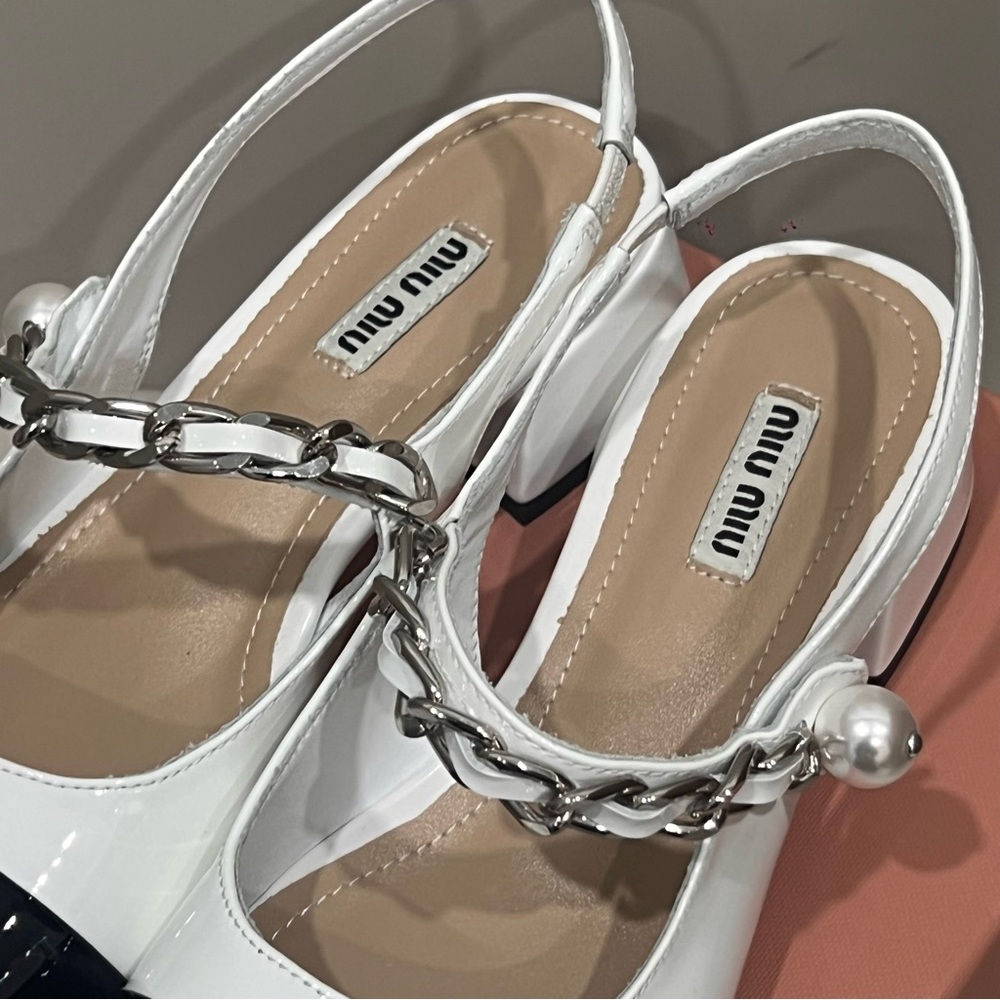 Miu Miu Women's White and Black Slingback Heels - Picture 4 of 5